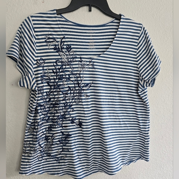 St John's Bay Blouse Women PXL Floral Short Sleeve Embroidery Lightweight - Picture 2 of 10